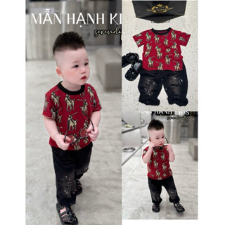 Set bộ quần áo boy phố áo phông ngựa đỏ quần bò  cho các bé trai cực chất [ MH - KIDS ]