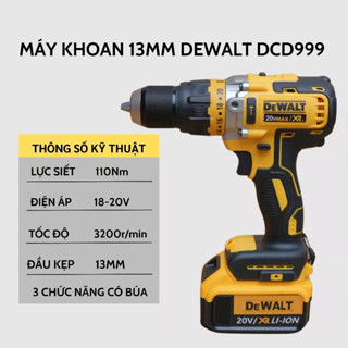 Máy Khoan Pin DEWALT 20V DCD999 Động Cơ Không Chổi Than, Đầu Auto Lock Thép 13mm, chân pin phổ thông 21.