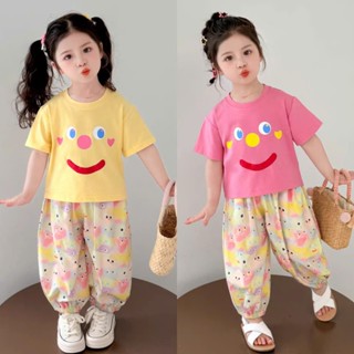  Set Bộ Quần Dài Ống Rộng Terno và Áo 2 Màu in hình Mặt Cười dành cho bé Gái từ 10-40Kg Phong Cách Dễ Thương Cực Xinh. 