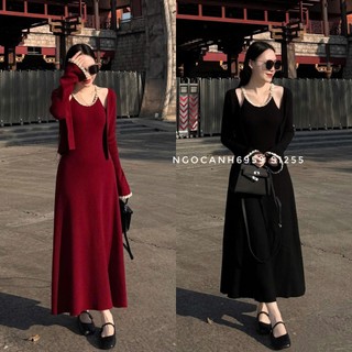  Ngocanh6959 SALE S1255 Set len gồm áo và váy 2 dây phong cách tiểu thư sang trọng Hàn Quốc 