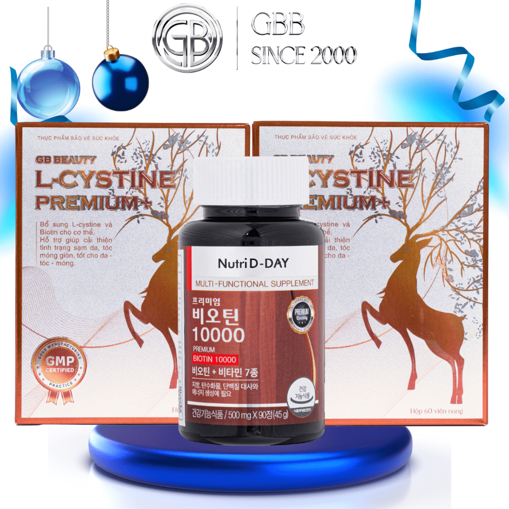 Combo Mọc tóc cho người RỤNG TÓC NHIỀU: Viên Uống Nutri D-Day PREMIUM Biotin 10000 (90v) và 2Hộp GB 