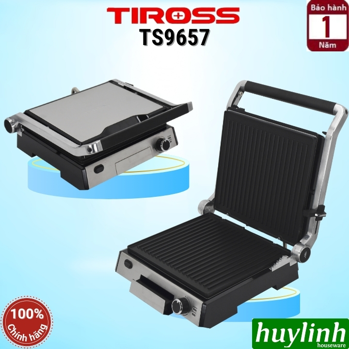 Kẹp - vỉ nướng điện đa năng Tiross TS9657 - 2000W - Có núm chỉnh nhiệt - mở 180 độ