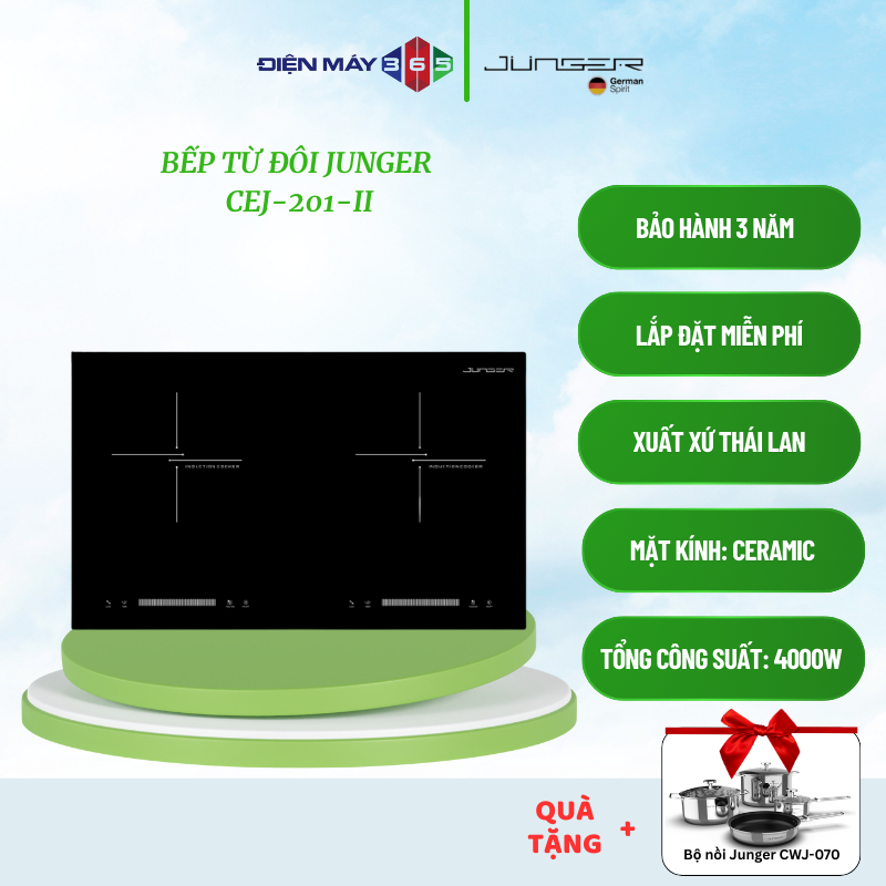 Junger CEJ-201-II – Bếp Điện Từ 2 Vùng Nấu – Thiết Kế Sang Trọng – Công Nghệ Đức – Miễn Phí Lắp Đặt