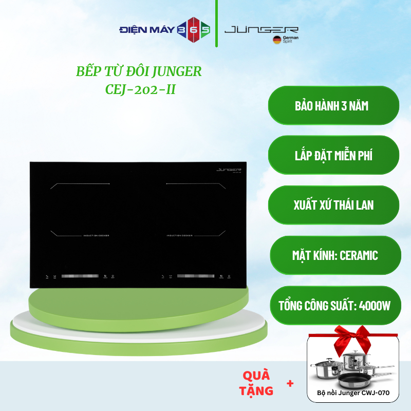 Junger Bếp Điện Từ CEJ-202-II – 2 Vùng Nấu – Mặt Kính Dễ Vệ Sinh – Phù Hợp Mọi Không Gian Bếp