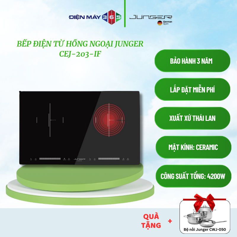 Junger CEJ-203-IF – Bếp Từ Hồng Ngoại 2 Vùng Nấu – Bảo Hành 3 Năm – Lắp Âm Sang Trọng