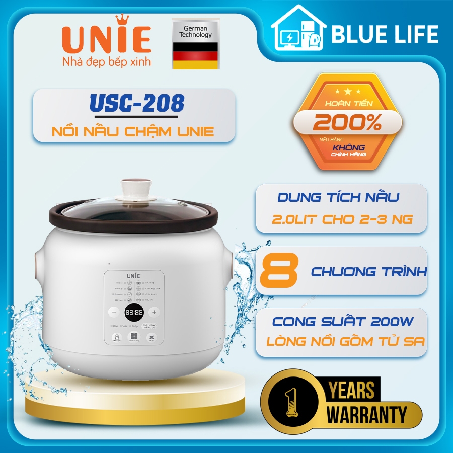 Nồi Nấu Chậm Unie USC208, Lòng Nồi Gốm Tự Nhiên Dung Tích 2.0Lit, Hàng Chính Hãng