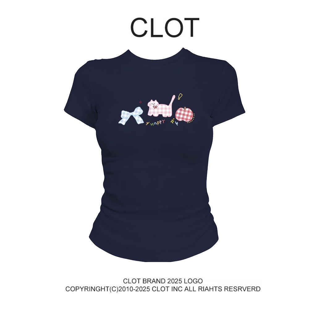 áo thun ôm body nữ Xanh đậm Dễ thương và xinh đẹp áo thun mùa hè CLOT baby tee local brand