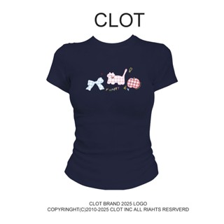 áo thun ôm body nữ Xanh đậm Dễ thương và xinh đẹp áo thun mùa hè CLOT baby tee local brand