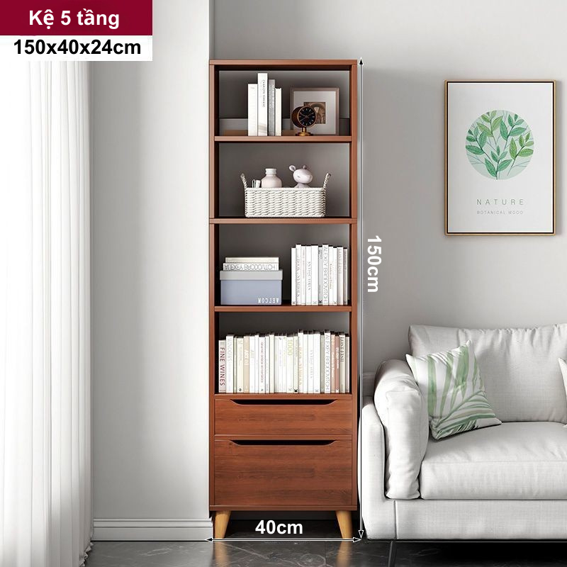 Kệ sách gỗ màu óc chó để sàn FULL HẬU phong cách Bắc Âu nhiều lắp ghép dễ dàng gỗ MDF phủ Melamine | BigBuy360 - bigbuy360.vn