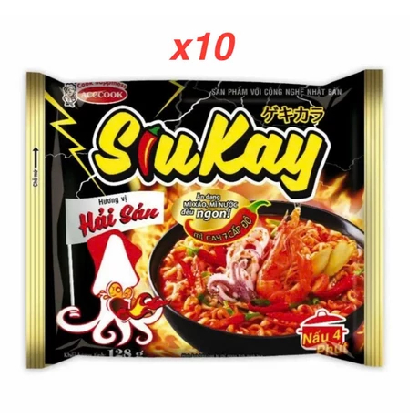 COMBO 9 Gói Mì Tôm Siukay Acecook 128Gam – Mì Siêu Cay Cấp Độ Mạnh, Sợi Dai Ngon, Đậm Vị Xốt Ớt