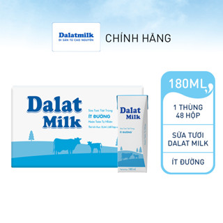 Thùng 48 hộp sữa tươi tiệt trùng Dalatmilk ít đường 180 ml (180 ml x 48)