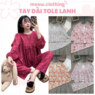 Đồ Ngủ Nữ, Bộ Mặc Nhà Tay Dài Babydoll Vải Tole Lanh Mềm Mát Form Rộng <60kg
