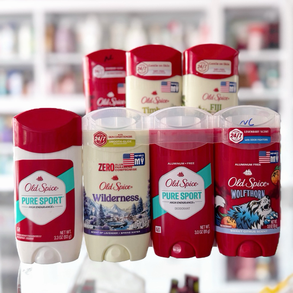 [Đủ Mùi] Lăn Khử Mùi Sáp Trắng Xanh l Mỹ Old Spice Pure Sport Đỏ Wilderness Timber Fiji Nightpanther