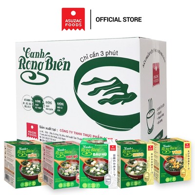 Thùng 12 hộp Canh rong biển Asuzac đủ vị (Đậu hũ - Miso - Hến - Bò - Tôm)