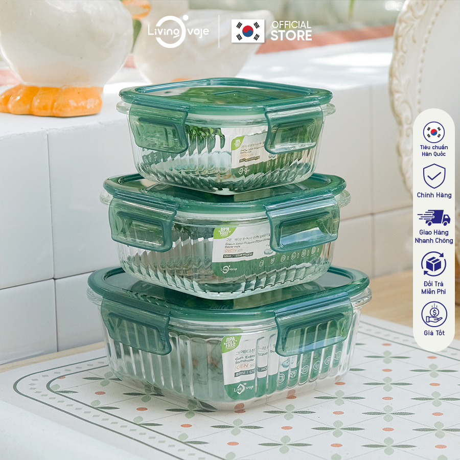 Hộp Thủy Tinh Living On Chính Hãng Hàn Quốc 310ml, 525ml, 800ml