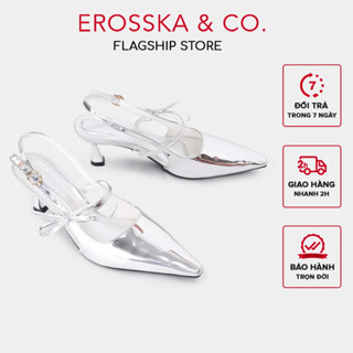  Erosska - Giày cao gót nữ mũi nhọn quai ngang thắt nơ kiểu dáng thanh lịch màu bạc 8cm  - EH063 
