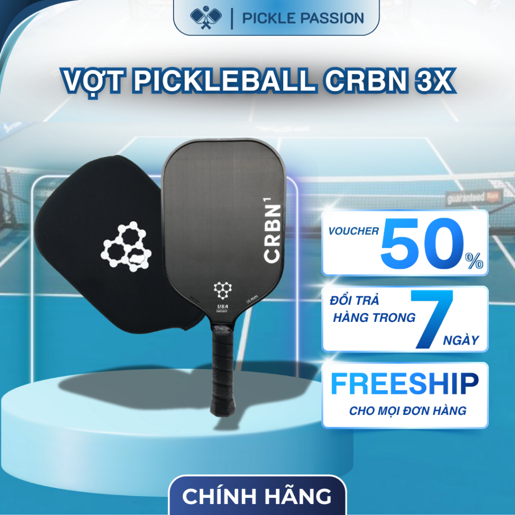 [TẶNG CUỐN CÁN] Vợt Pickleball CRBN 3X 16mm – Full Carbon Mặt Nhám – Siêu Nhẹ – Công Thủ Toàn Diện –