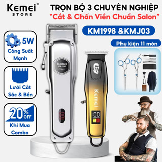 Bộ Tông Đơ Cắt Tóc Cao Cấp KM 1998 + KM J03 Cắt Tóc Tại Nhà Tiện, Pin Trâu, Cắt Mượt, Chấn Viền Sắc
