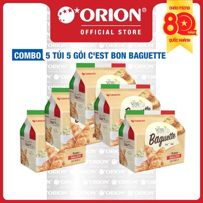 [LIVESTREAM] Combo 5 gói Bánh Nướng Giòn C'est Bon Orion Baguette Vị Bơ Tỏi Đút Lò (Túi 5 gói)
