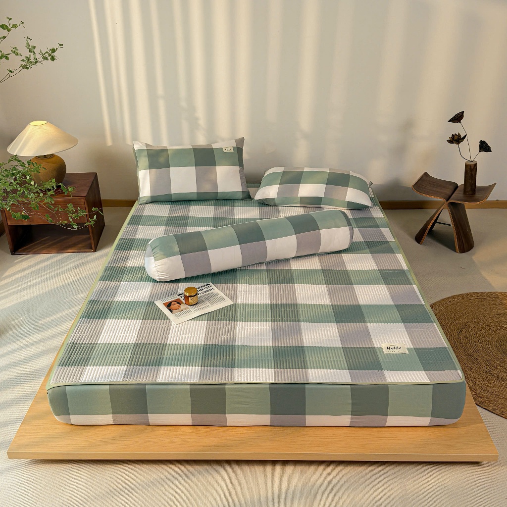 Sét ga gối trần bông bo chun bọc đệm Linen tặng kèm vỏ gối ôm, sét 4 món ga gối kèm vỏ ôm Linen mềm 
