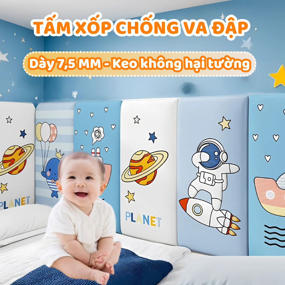 Tấm Xốp Chống Va Đập Bảo Vệ Trẻ GADI, Miếng Dán Tường Keo Không Hại, Dày 7,5 MM, An Toàn Cho Bé