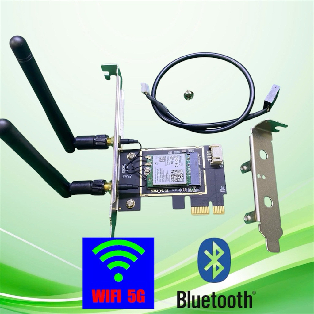 Card wifi Intel  8265Ac - 5G  bluetooth (4.0) không dây ( ăn ten 10cm) bắt sóng mạnh, không cần cài 