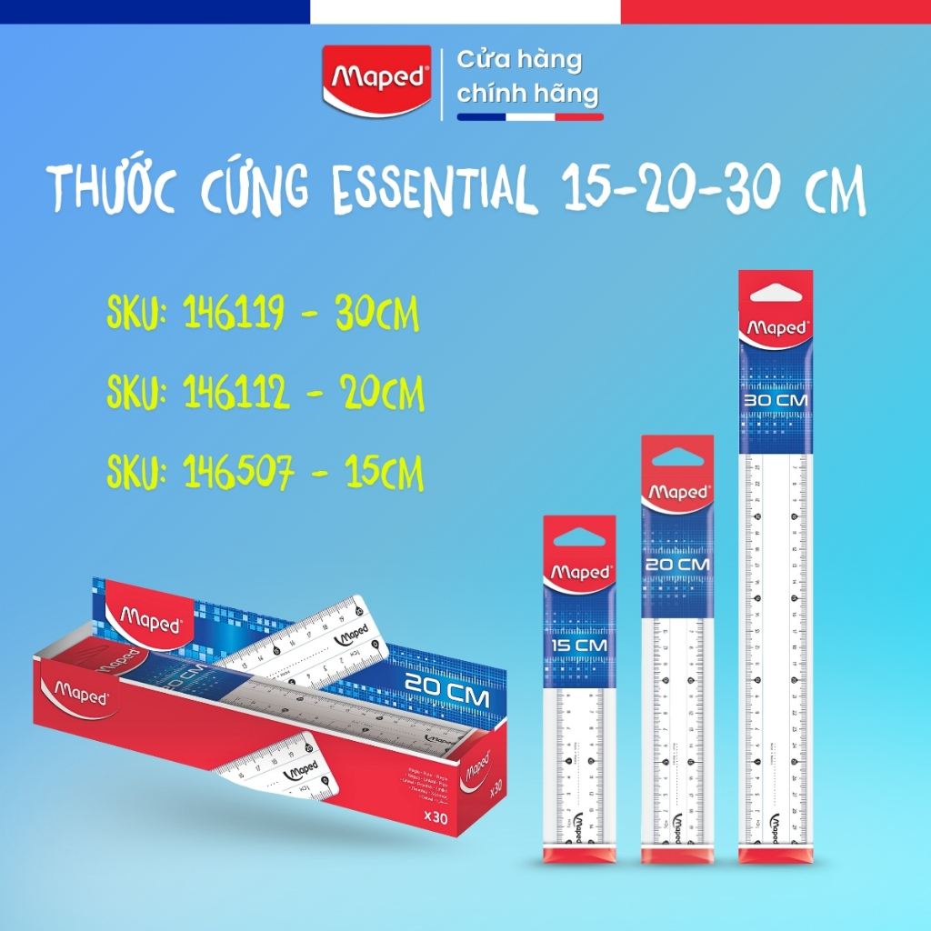 Thước Kẻ Essential Mềm Maped - Dài 15cm 20cm 30cm, An Toàn, Trong Suốt, Thương Hiệu Pháp [Chính Hãng]