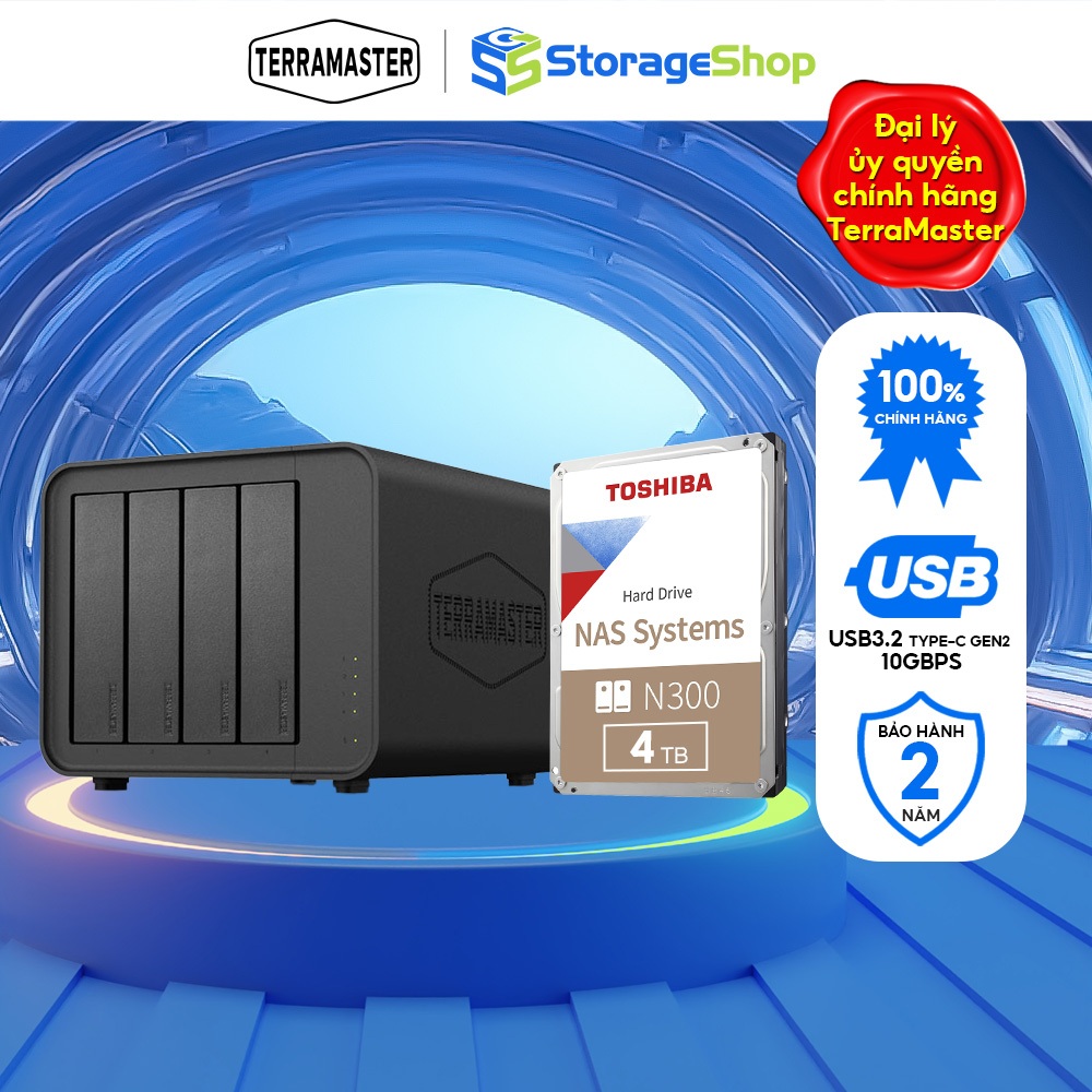 Combo bộ Thiết bị lưu trữ DAS TerraMaster D4-320 4-bay + ổ cứng HDD Toshiba N300 - Storage Shop