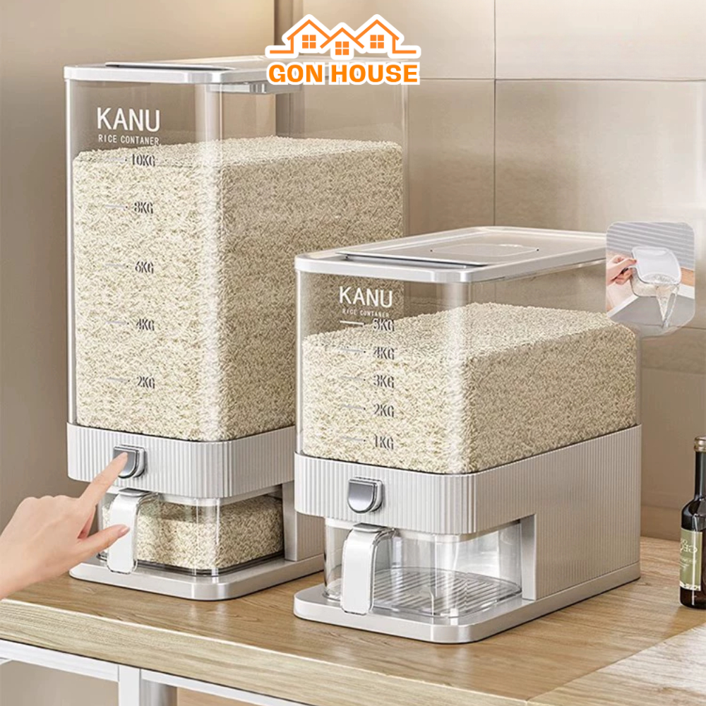 Thùng đựng gạo thông minh lấy gạo tự động chất liệu nhựa PET cao cấp an toàn sức khỏe (5kg-10kg)