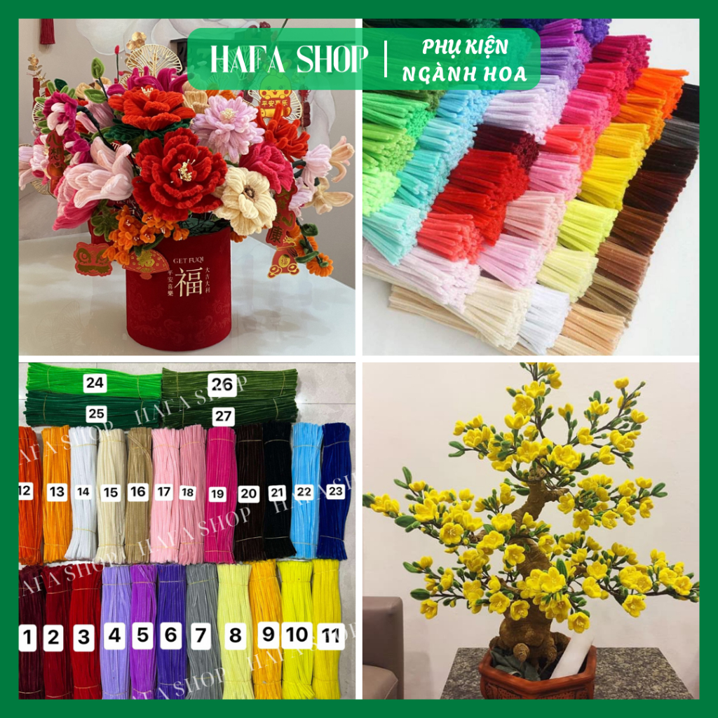 SET 100 Cành Kẽm Nhung, Kẽm Lông Loại 1 Làm Hoa Handmade, Đồ Trang Trí Decor, Đồ Chơi cho bé Freeship