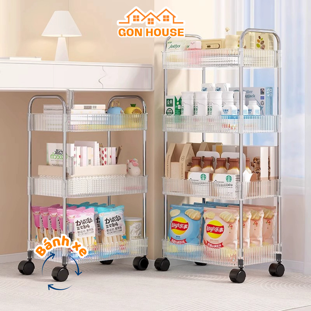 Kệ Đựng Đồ Nhà Tắm Chữ Nhật Đa Năng 3 - 4 Tầng Xoay 360 Độ, Kệ Chia Tầng Đựng Đồ Có Bánh Xe Tiện Lợi