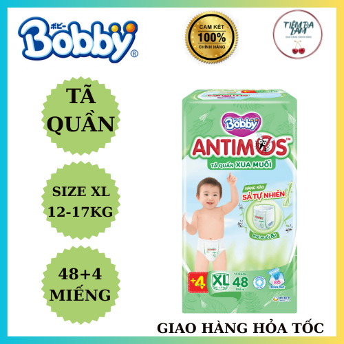 Tã quần Bobby Antimos Xua Muỗi (size XL, 48+4 miếng)