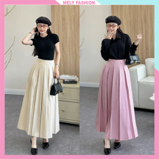 Chân váy dài xếp ly Mely Fashion dáng xòe dài 90cm nhiều màu cạp cao tôn dáng che bụng dễ mặc dễ phối đồ có túi CV96