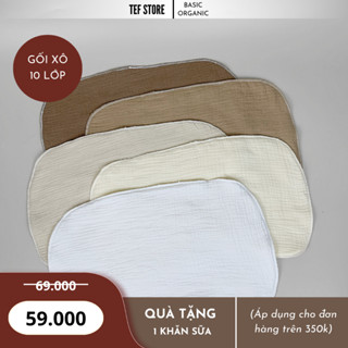 Gối xô cho bé sơ sinh 10 lớp bông tự nhiên 25x40cm mềm mại thấm hút Tef store