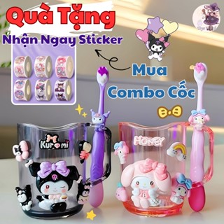  Cốc Uống Nước Súc Miệng Kuromi   Melody Kèm Bàn Chải Đánh Răng Cao Cấp Tặng Kèm Sticker Chất Liệu An Toàn Cho Bé 