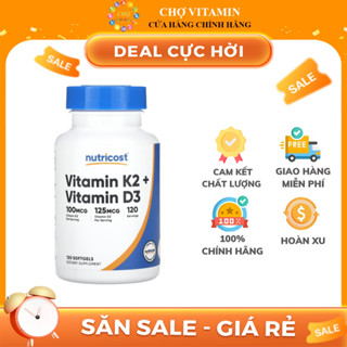 Thực Phẩm Bảo Vệ Sức Khoẻ Nutricost Vitamin K2 + Vitamin D3 - Hỗ Trợ Hấp Thu Canxi, Xương Khớp Chắc Khỏe