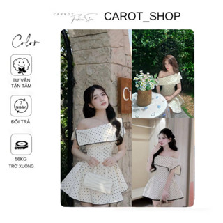 ( bigsize ) VHT06 “ VẠT BI “  Váy chấm bi trễ vai bản to dáng xoè phồng 3 lớp chuẩn hình by CarrotShop