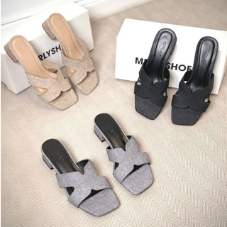  Dép Guốc Nữ Chữ H Đế Vuông 3cm Merly 1637 Êm Chân Dép Quai Ngang Nữ Jean Big Size 35-43 Mang Đi Chơi Công Sở 