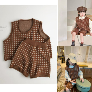  Set gile + áo cagian + quần lửng mẫu mới tone nâu cho bé trai bé gái phong cách hàn quốc 