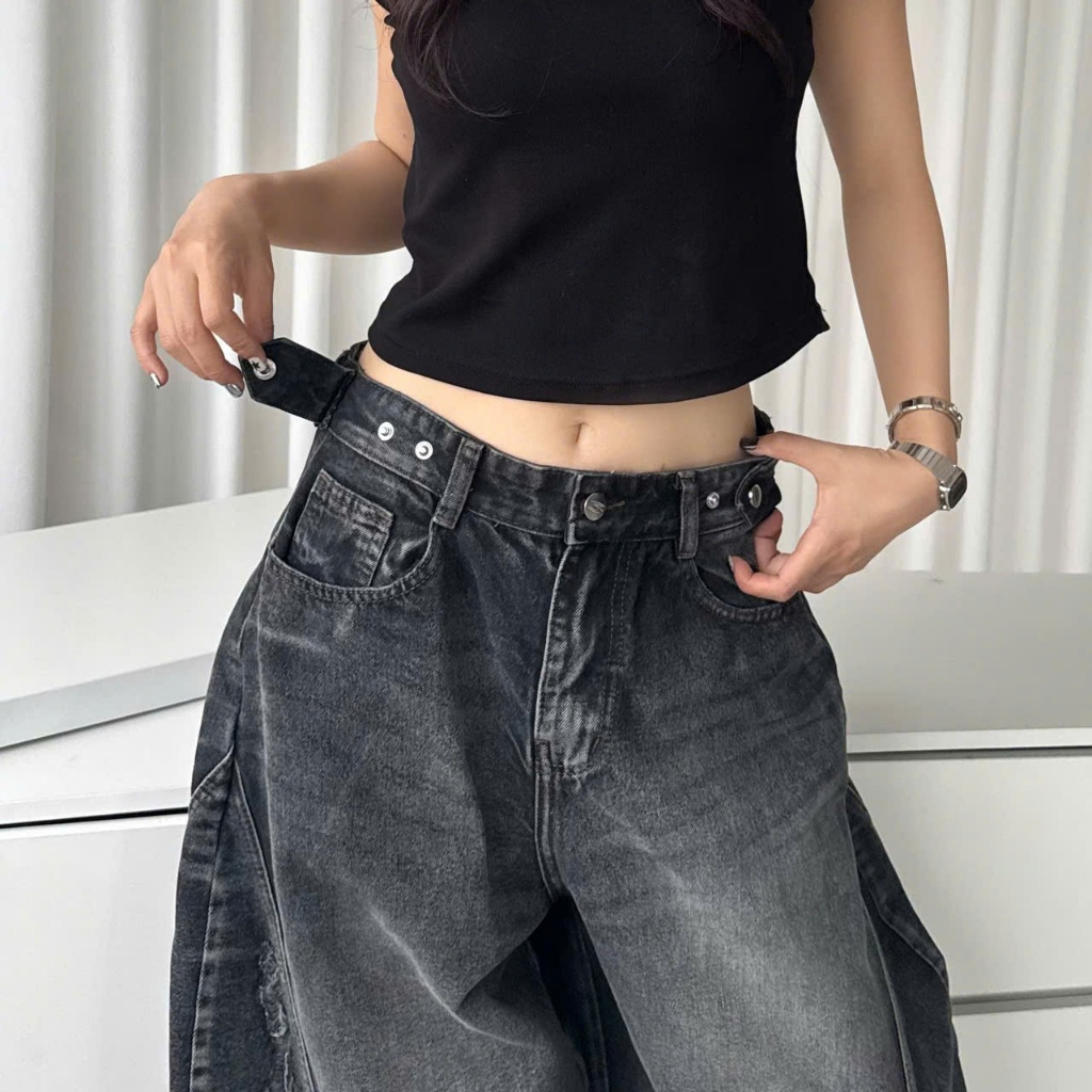 Quần Jeans Ống Cong Wash PREMIUM Đứng Form Tôn Dáng Unisex Nam Nữ - Đai Siết Eo | SSSTore.Aesthetic | BigBuy360 - bigbuy360.vn
