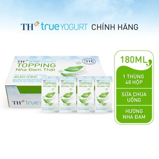 Thùng Sữa chua uống tiệt trùng TH true YOGURT TOPPING nha đam tự nhiên (180ml x 48 Hộp)