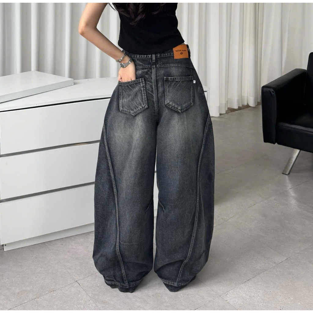 Quần Jeans Ống Cong Wash PREMIUM Đứng Form Tôn Dáng Unisex Nam Nữ - Đai Siết Eo | SSSTore.Aesthetic | BigBuy360 - bigbuy360.vn