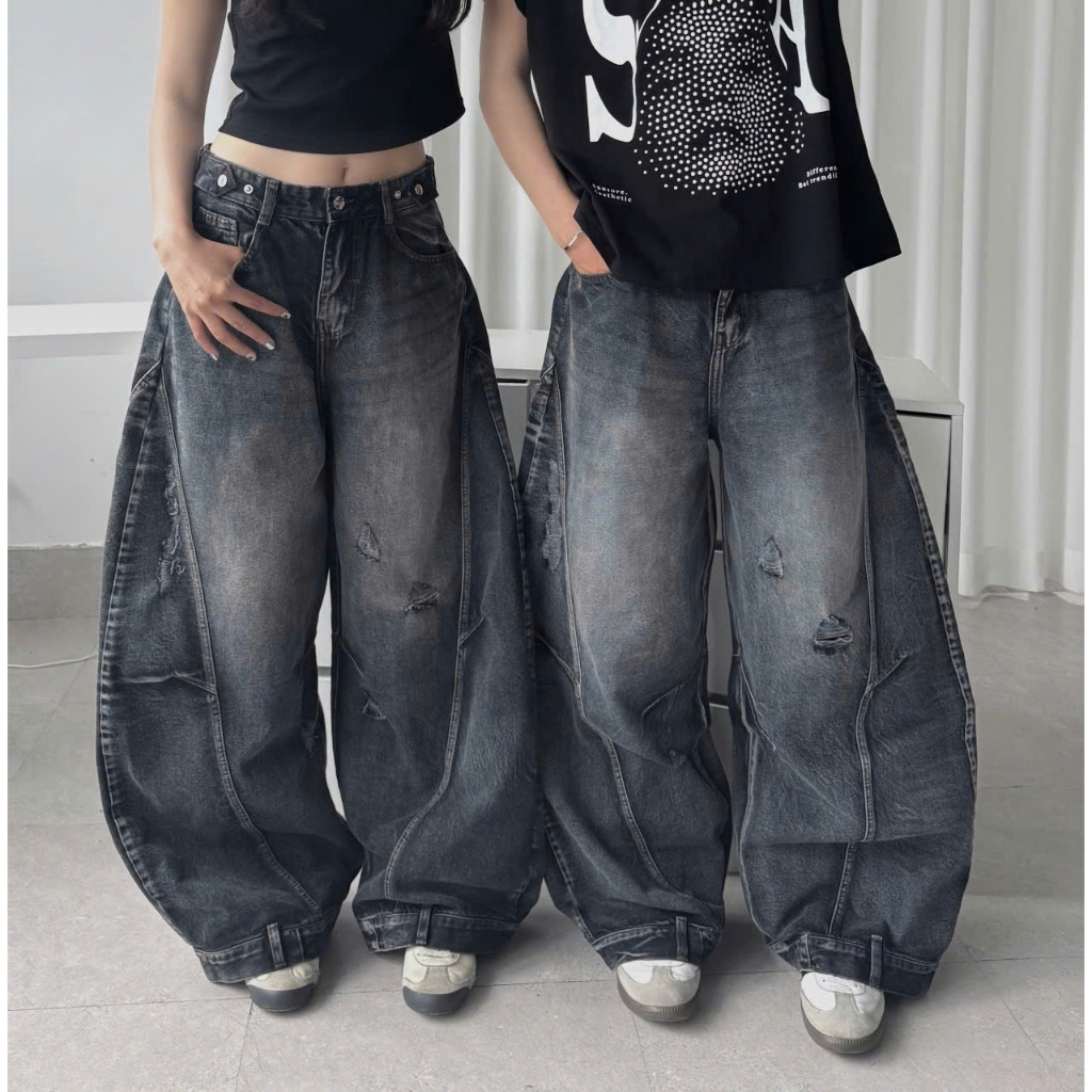 Quần Jeans Ống Cong Wash PREMIUM Đứng Form Tôn Dáng Unisex Nam Nữ - Đai Siết Eo | SSSTore.Aesthetic | BigBuy360 - bigbuy360.vn