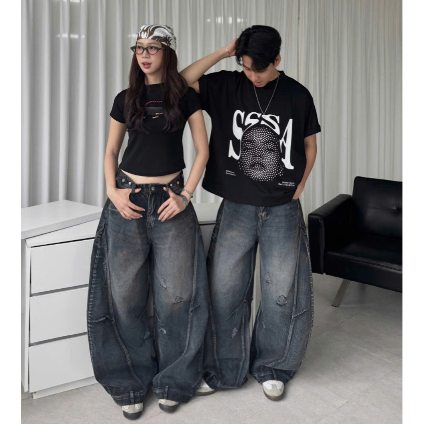 Quần Jeans Ống Cong Wash PREMIUM Đứng Form Tôn Dáng Unisex Nam Nữ - Đai Siết Eo | SSSTore.Aesthetic | BigBuy360 - bigbuy360.vn