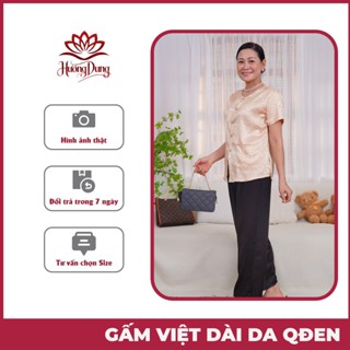 Set Đồ Bộ Trung Niên Nữ Top 2025 Gấm Lụa Loại 1 Không Nhăn ,Bộ Đồ Mặc Nhà Quần Đen-Hương Dung Store
