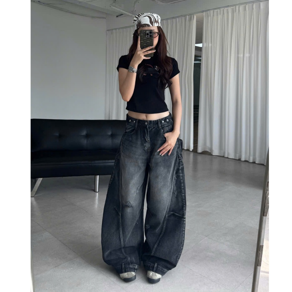 Quần Jeans Ống Cong Wash PREMIUM Đứng Form Tôn Dáng Unisex Nam Nữ - Đai Siết Eo | SSSTore.Aesthetic | BigBuy360 - bigbuy360.vn