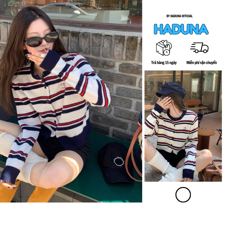 Áo Cardigan Len Nữ Sọc Ngang Form Rộng Hàn Quốc Tay Dài Phong Cách Ulzzang Dáng Croptop 𝙃𝙖𝙙𝙪𝙣𝙖