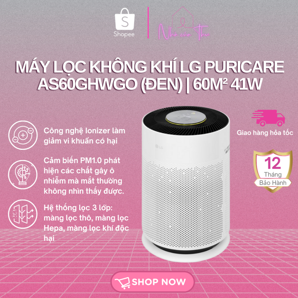 Máy lọc không khí LG PuriCare AS60GHWGO 60m² | Aero Hit AS35GGW10.ABAE | lõi lọc PFSAZC01.ASTD