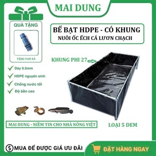 Bể Bạt HDPE Dày 0.5mm Dem Nuôi Ốc Éch Cá Lươn Có Khung Phi 27 Chống Nước Tốt Tiết Kiệm Diện Tích Dễ Vệ Sinh Bảo Quản