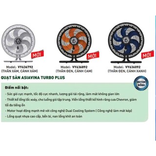   Mẫu mới 2025  Quạt sàn ASIA VINA TURBO PLUS 90W VY636792   VY636892   VY636092 - Hàng chính hãng 